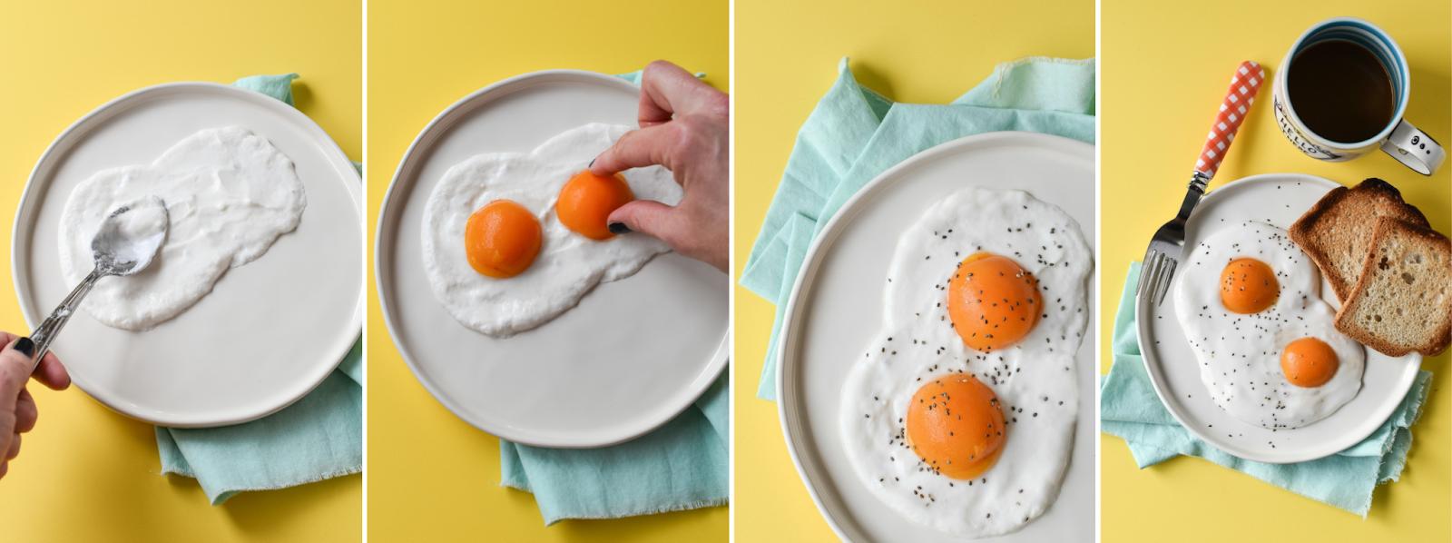 Bữa sáng kiểu Anh “giả” cần đầu tư hơn một chút vì bạn phải làm món trứng tráng từ sữa chua, mơ hoặc đào ngâm rồi rắc hạt chia lên trên.  Thủ thuật này cũng thật ngoạn mục phải không?  (Nguồn ảnh: Fork and Beans)