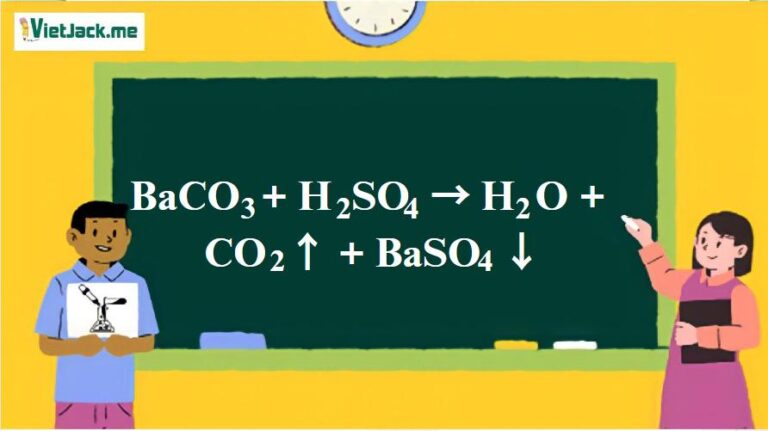 BaCO3 + H2SO4 → H2O + CO2 ↑ + BaSO4 ↓ | BaCO3 ra BaSO4 | BaCO3 ra CO2 | H2SO4 ra BaSO4